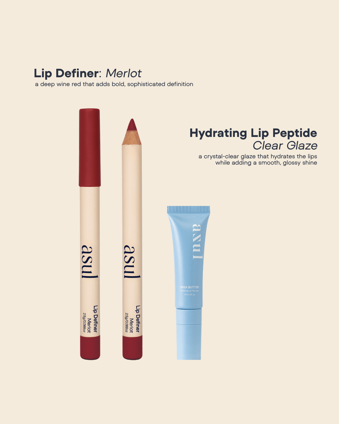 Asul Celeste Lip Duo | Lip Liner + Hydrating Lip Peptide - ASUL Lip Care